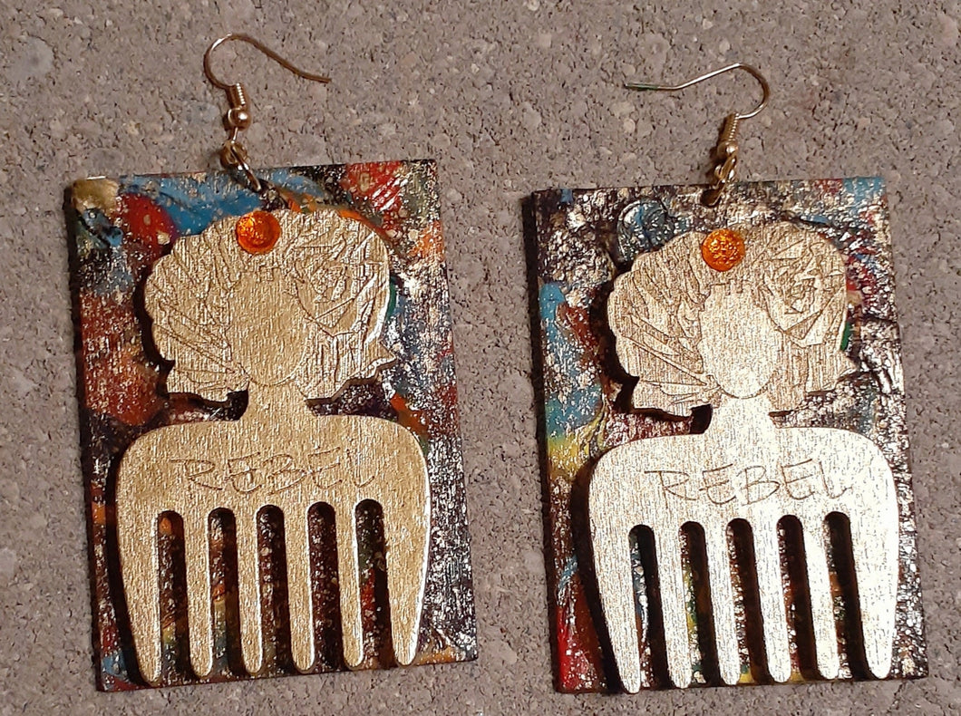 Handpainted Wooden Afro Pick Earrings Kargo Fresh