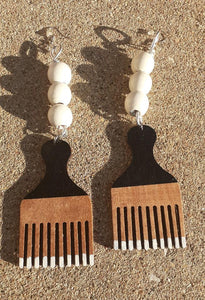 Handpainted Wooden Afro Pick Earrings Kargo Fresh