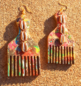 Handpainted Wooden Afro Pick Earrings Kargo Fresh