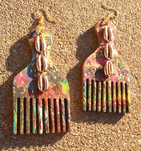 Handpainted Wooden Afro Pick Earrings Kargo Fresh