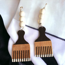 Load image into Gallery viewer, Handpainted Wooden Afro Pick Earrings Kargo Fresh
