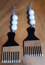 Load image into Gallery viewer, Handpainted Wooden Afro Pick Earrings Kargo Fresh
