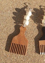 Load image into Gallery viewer, Handpainted Wooden Afro Pick Earrings Kargo Fresh
