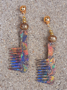 Handpainted Wooden Clip On Afro Pick Earrings Kargo Fresh