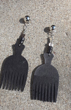 Load image into Gallery viewer, Handpainted Wooden Clip On Afro Pick Earrings Kargo Fresh
