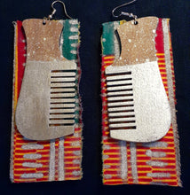 Load image into Gallery viewer, Handpainted Wooden Kente Afro Comb Earrings Kargo Fresh
