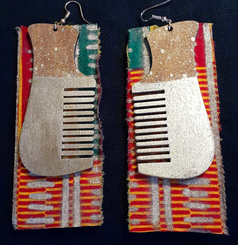 Handpainted Wooden Kente Afro Comb Earrings Kargo Fresh