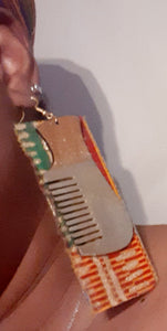 Handpainted Wooden Kente Afro Comb Earrings Kargo Fresh