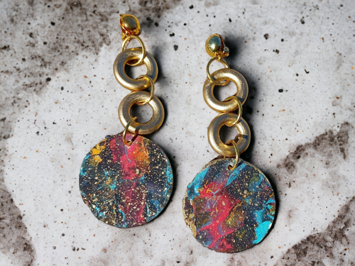 Handpainted abstract wood clip on earrings Kargo Fresh