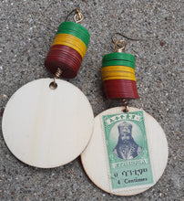 Load image into Gallery viewer, His Majesty Emperor Hailie Selassie I Authentic Stamp handmade wood Earrings Kargo Fresh
