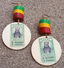 Load image into Gallery viewer, His Majesty Emperor Hailie Selassie I Authentic Stamp handmade wood Earrings Kargo Fresh
