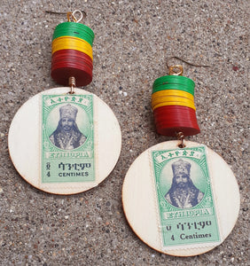 His Majesty Emperor Hailie Selassie I Authentic Stamp handmade wood Earrings Kargo Fresh