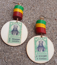 Load image into Gallery viewer, His Majesty Emperor Hailie Selassie I Authentic Stamp handmade wood Earrings Kargo Fresh
