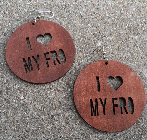 I Love My Fro afrocentric wooden statement Earrings Kargo Fresh