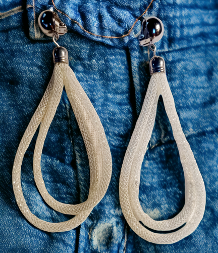 Ivory fish net and bead clip on hoops Kargo Fresh