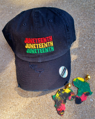 Juneteenth baseball cap and matching clip on earrings Kargo Fresh