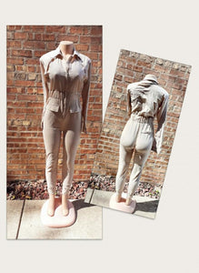 Khaki Cotton Stretch Shirting Jumpsuit S/M Kargo Fresh