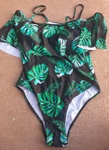 Ladies Monstera Print 1 piece Swim Suit Size L Kargo Fresh