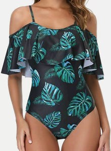 Ladies Monstera Print 1 piece Swim Suit Size L Kargo Fresh