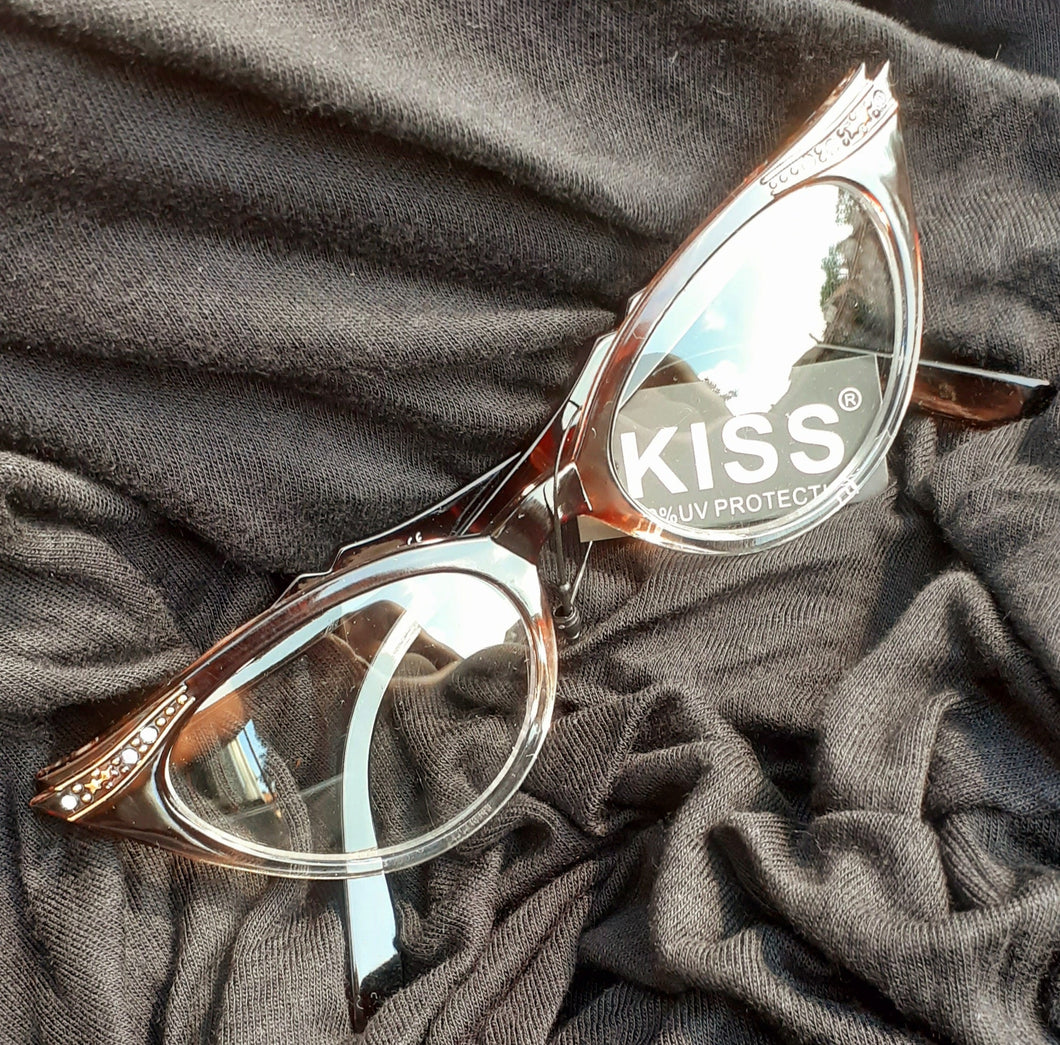 Ladies Vintage Rock a Billy Cat Eye Clear Frames Kargo Fresh