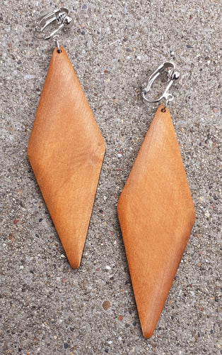 Large Abstract Design Carved Wooden Clip On Earrings Kargo Fresh