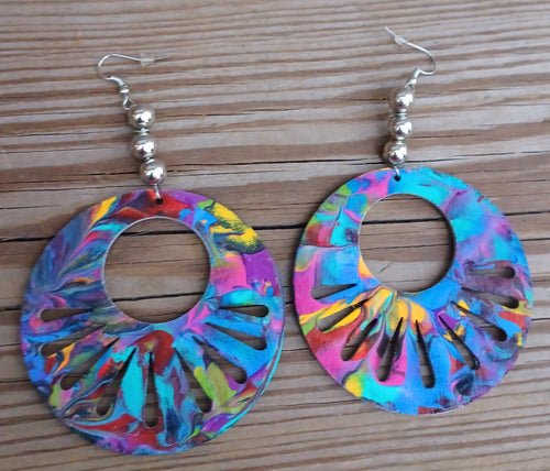 Large Abstract handpainted Wooden Earrings Kargo Fresh