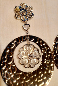 Large Abstract silver  Metal flower hoop Clip On Earrings Kargo Fresh