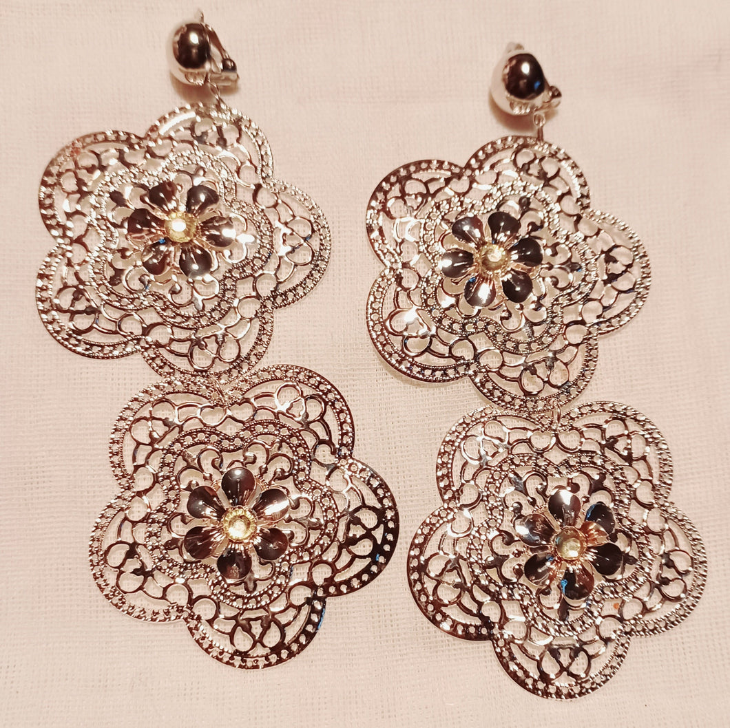 Large Artsy Abstract Metal Flower Clip On Earrings Kargo Fresh