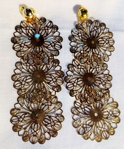 Large Artsy Abstract Metal Flower Clip On Earrings gold Kargo Fresh