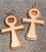 Load image into Gallery viewer, Large Classic Wooden Ankh Earrings Kargo Fresh
