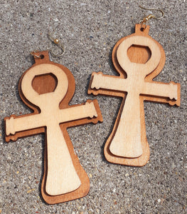 Large Classic Wooden Ankh Earrings Kargo Fresh