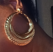 Load image into Gallery viewer, Large Clip on Bamboo Hoop Earrings gold Kargo Fresh
