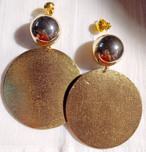 Load image into Gallery viewer, Large Clip on Metal Ball and wood Dangle Earrings Kargo Fresh
