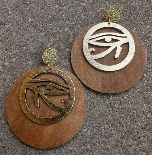 Large Handmade Eye of Horus Wooden Earrings Kargo Fresh