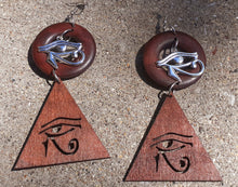 Load image into Gallery viewer, Large Handmade Eye of Horus Wooden Earrings Kargo Fresh
