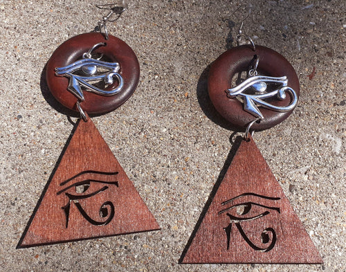 Large Handmade Eye of Horus Wooden Earrings Kargo Fresh