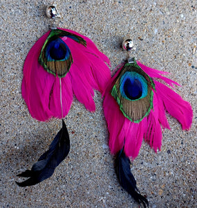 Large Handmade Feather Tassel Clip On  Earrings Kargo Fresh