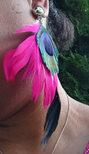 Large Handmade Feather Tassel Clip On  Earrings Kargo Fresh