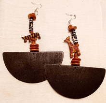 Load image into Gallery viewer, Large Handmade Handcarved Wooden Native African Animals Earrings Kargo Fresh
