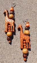 Load image into Gallery viewer, Large Handmade Handcarved Wooden Native African Animals Earrings Kargo Fresh
