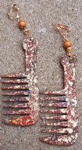 Load image into Gallery viewer, Large Handpainted Abstract Wooden Clip On Afro Comb Earrings Kargo Fresh
