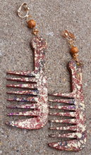 Load image into Gallery viewer, Large Handpainted Abstract Wooden Clip On Afro Comb Earrings Kargo Fresh
