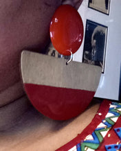 Load image into Gallery viewer, Large Handpainted Design Wooden Clip on Earrings Kargo Fresh
