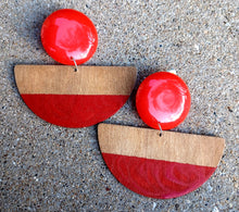 Load image into Gallery viewer, Large Handpainted Design Wooden Clip on Earrings Kargo Fresh
