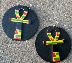 Large Kente Print Layered Ankh Dangle Earrings Kargo Fresh