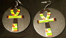 Load image into Gallery viewer, Large Kente Print Layered Ankh Dangle Earrings Kargo Fresh
