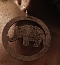 Load image into Gallery viewer, Large Lucky African Elephant Clip On Wooden Earrings Kargo Fresh
