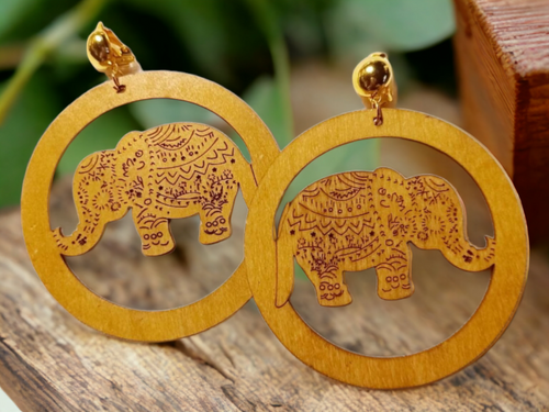 Large Lucky African Elephant Clip On Wooden Earrings Kargo Fresh