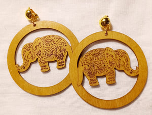 Large Lucky African Elephant Clip On Wooden Earrings Kargo Fresh