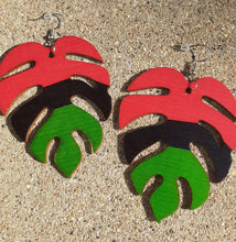 Load image into Gallery viewer, Large Monstera Lead RBG wooden Earrings Kargo Fresh
